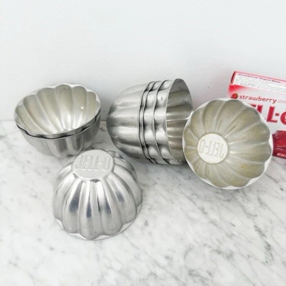 Vintage Jell-O Aluminum Gelatin Molds Set of 6 Fluted Scalloped Individual Cups